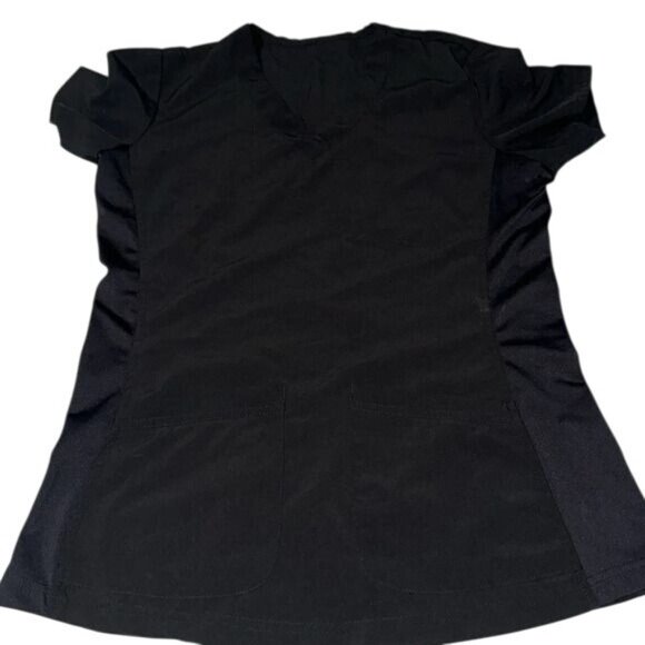 Womens Black V-Neck Scrub Top With Pockets - Picture 1 of 6